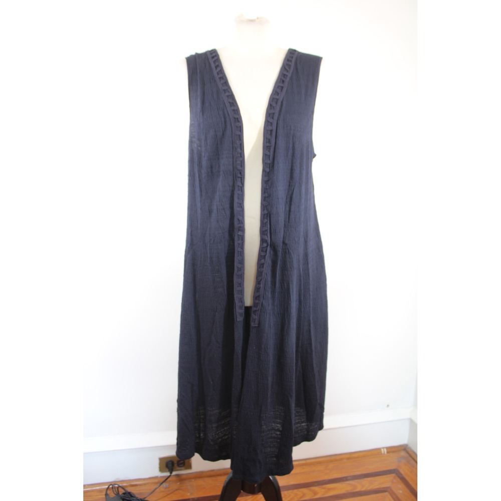 Saturday Sunday M Navy Blue Vest Longline Macrame Back Layering Anthropologie
